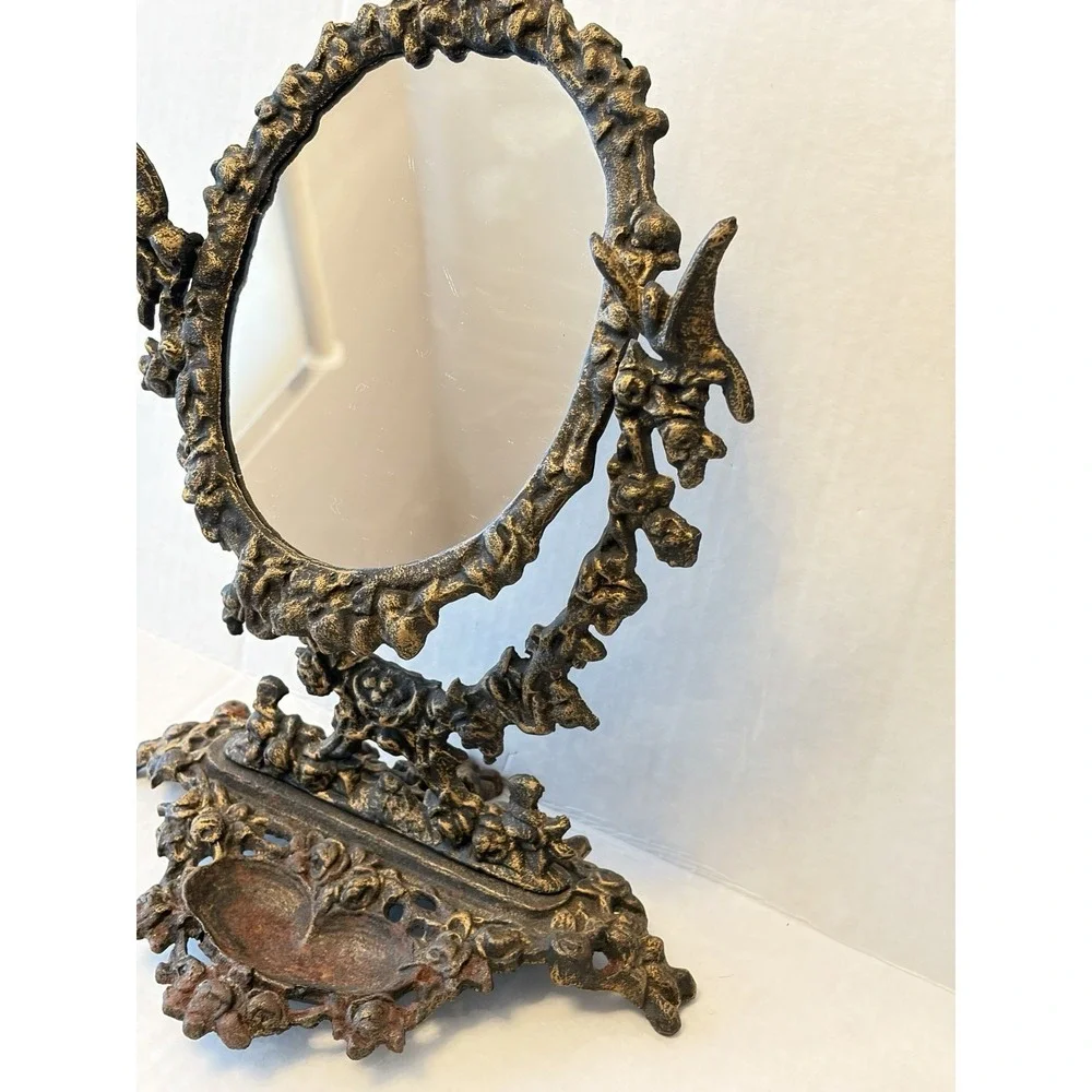 Vintage Vanity Table Cast Iron Oval Victorian Cast Mirror